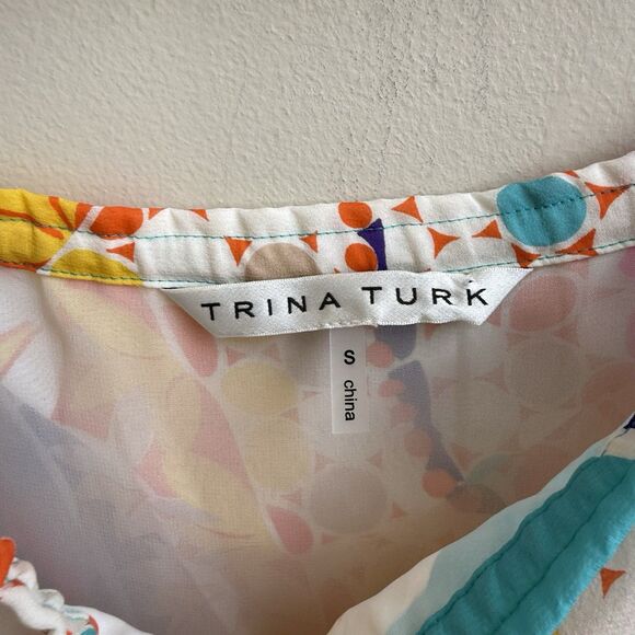 TRINA TURK Jillian Top Off Shoulder  Silk Spandex Stretch Tasseled Size SMALL - Picture 4 of 5